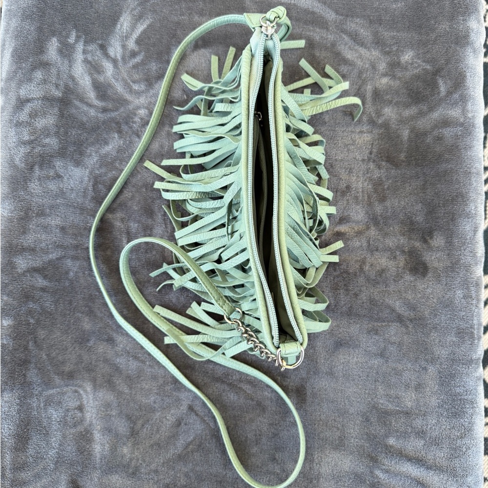 Fringe Crossbody Bag in Sage/Mint Green - Picture 4 of 9